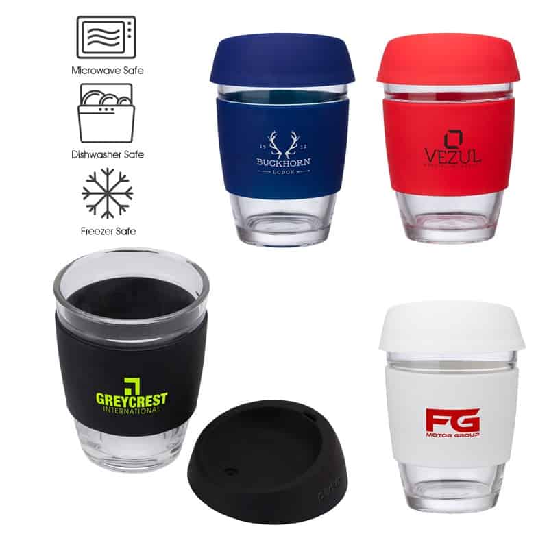 TINTCUP, BOROSILICATE GLASS COFFEE CUP WITH SILICONE LID AND GRIP
